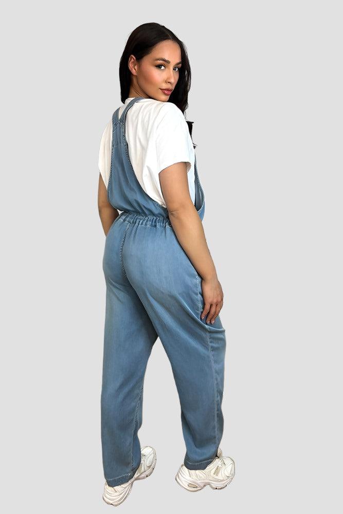 100% Soft Cotton Denim Drawstring Dungarees