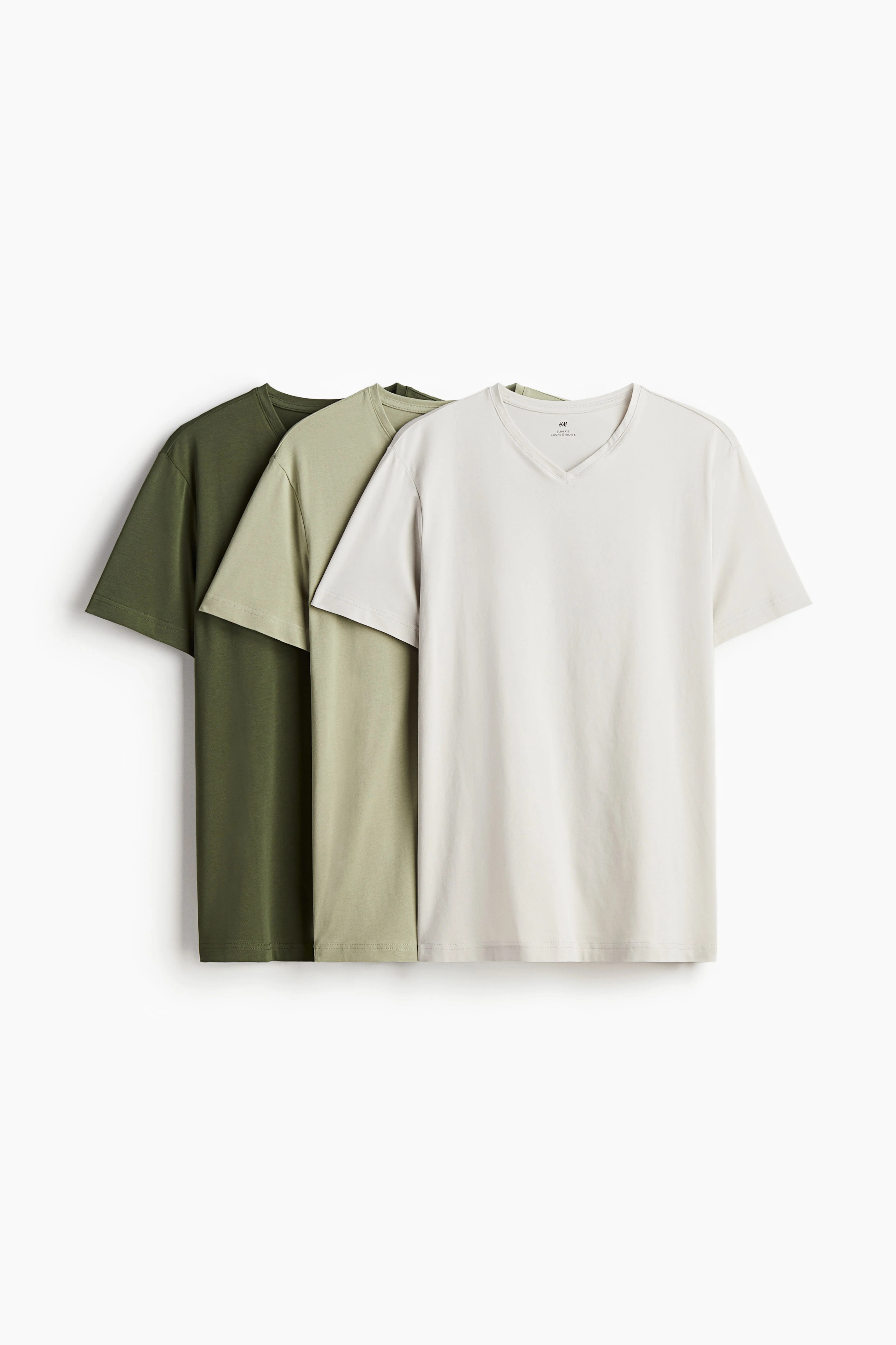 3-pack Slim Fit V-neck T-shirts - V-neck - Short sleeve - Light green/Khaki green - Men | H&M GB