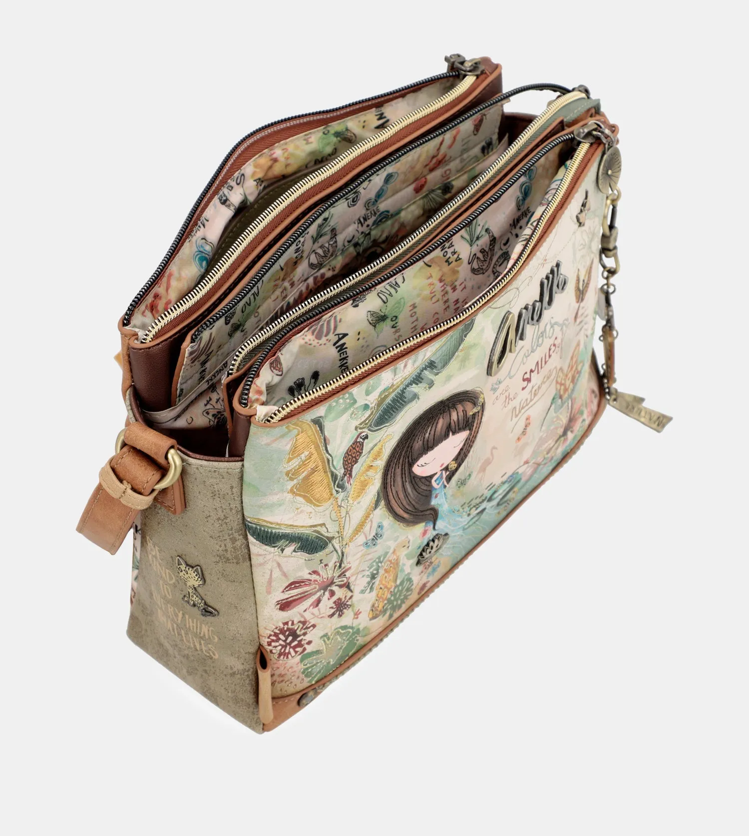 Amazonia patterned crossbody bag with 3 compartments