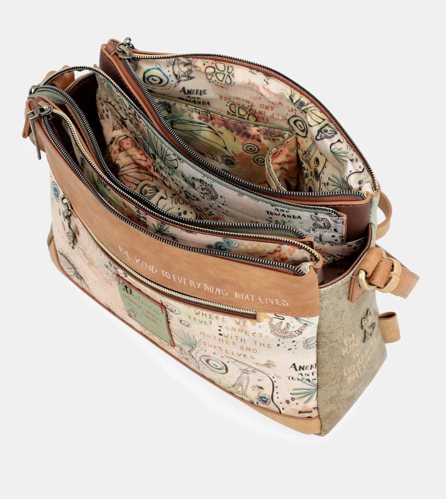 Amazonia patterned crossbody bag with 3 compartments