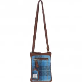 Authentic Ashwood Leather & Harris Tweed Crossbody Bag Tan/LT Blue: TW-29-05-TB