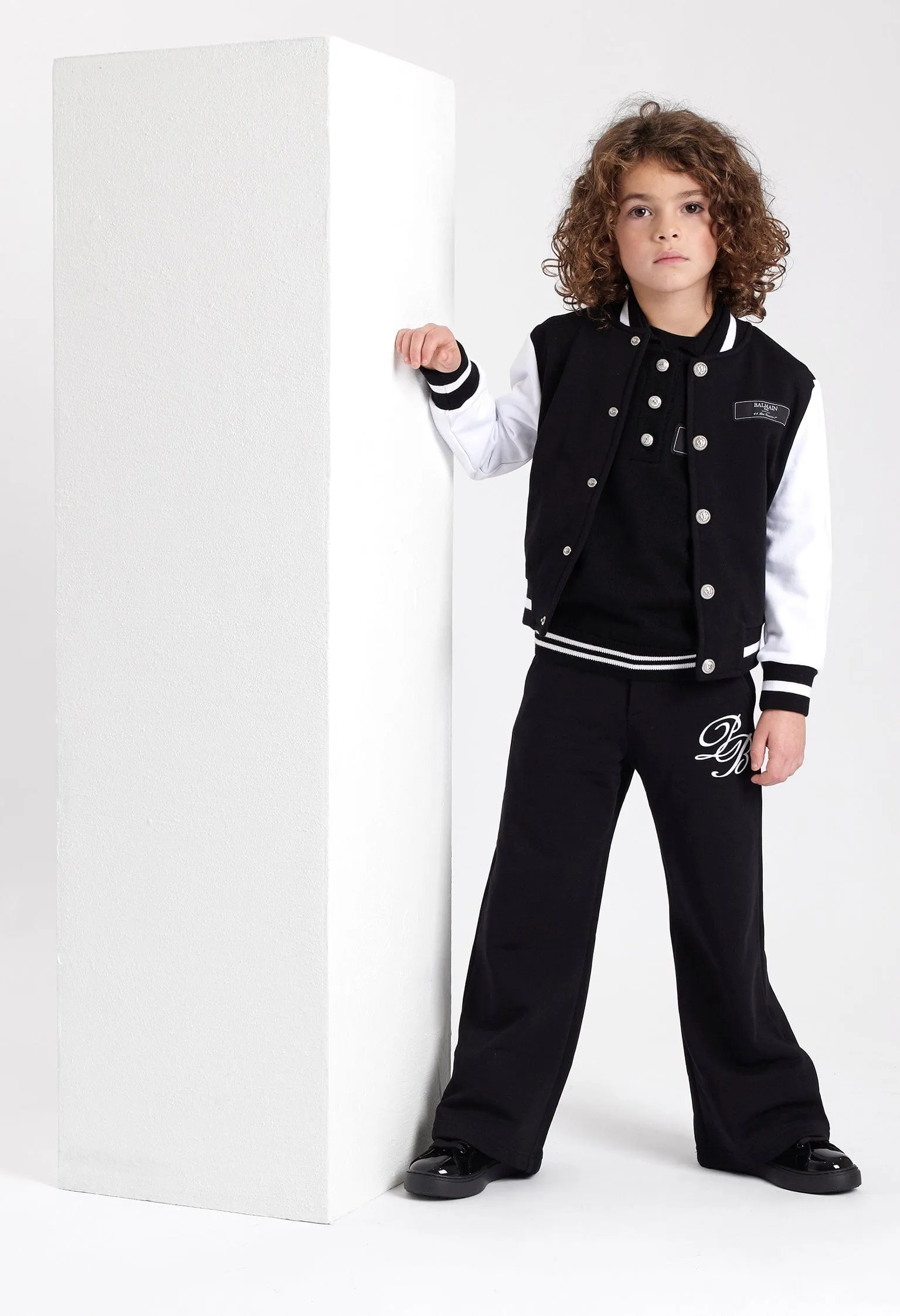 Balmain Boys Fleece Varsity Jacket in Black