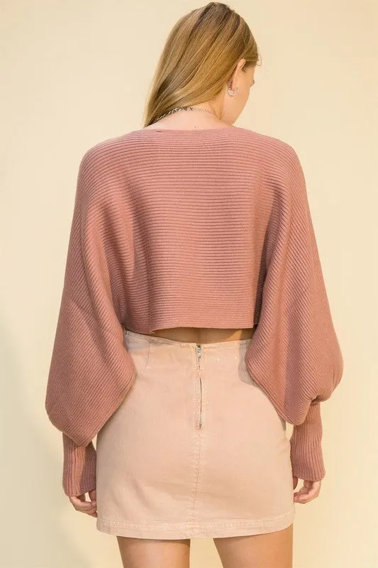 Barbra Cropped Dolman Boatneck Sleeve Sweater - Dusty Mauve