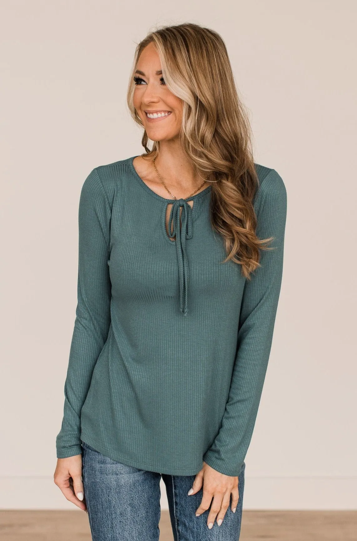 Believe In Yourself Long Sleeve Knit Top- Dark Teal