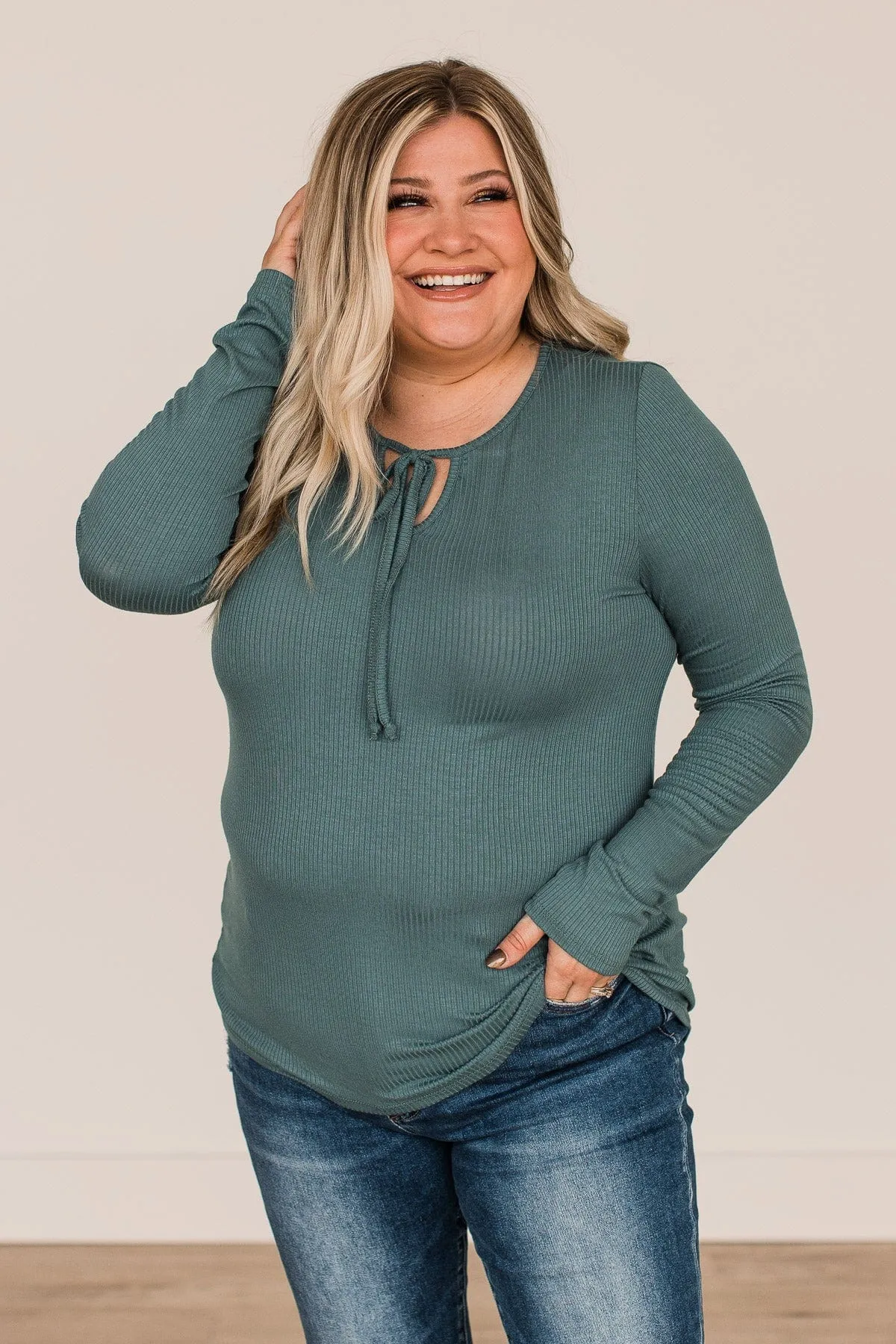 Believe In Yourself Long Sleeve Knit Top- Dark Teal