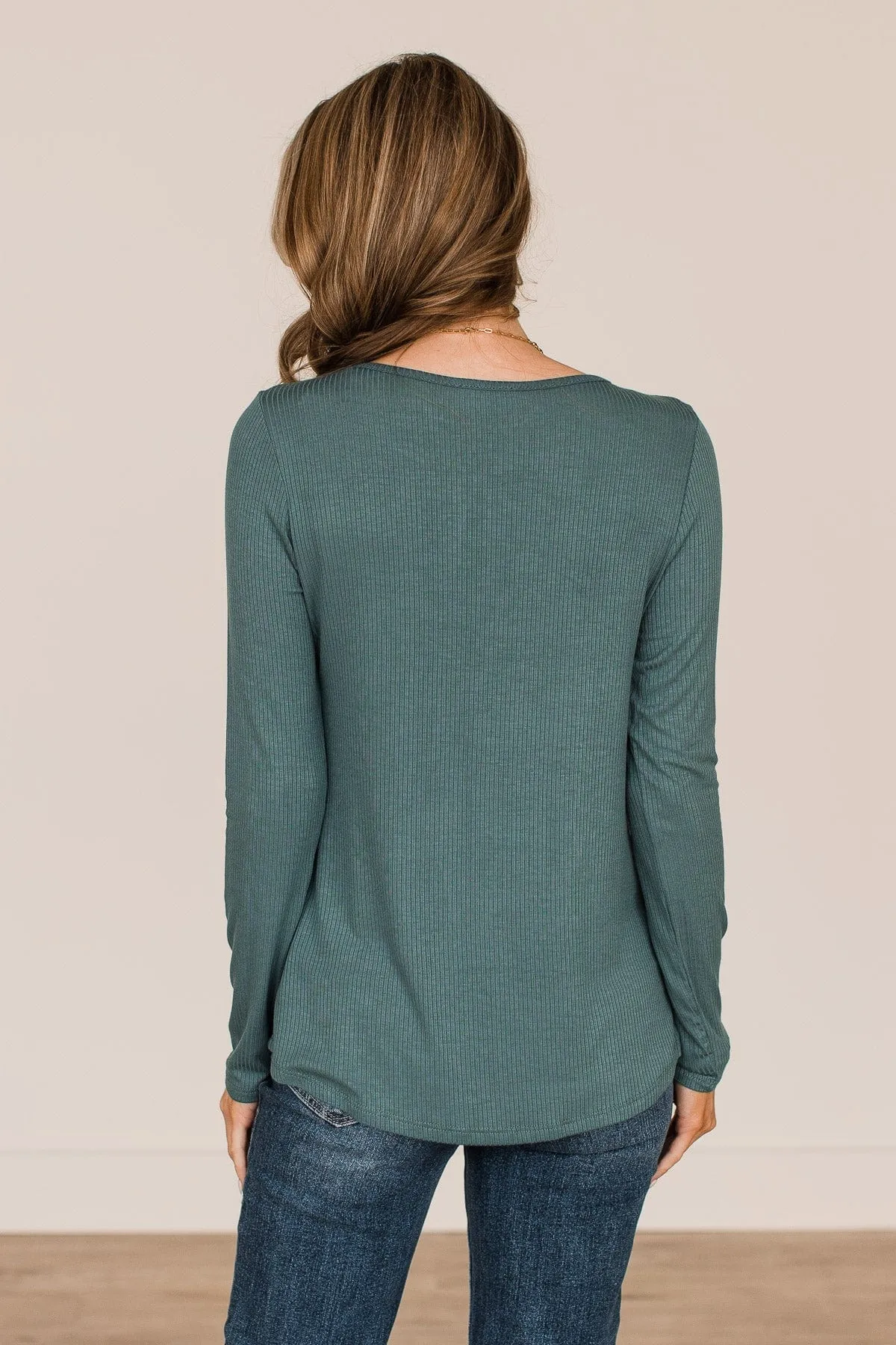 Believe In Yourself Long Sleeve Knit Top- Dark Teal