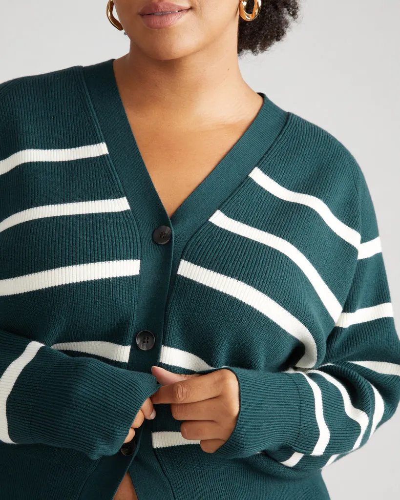 Better-Than-Wool Cardigan - Forest Green/Cream Stripe