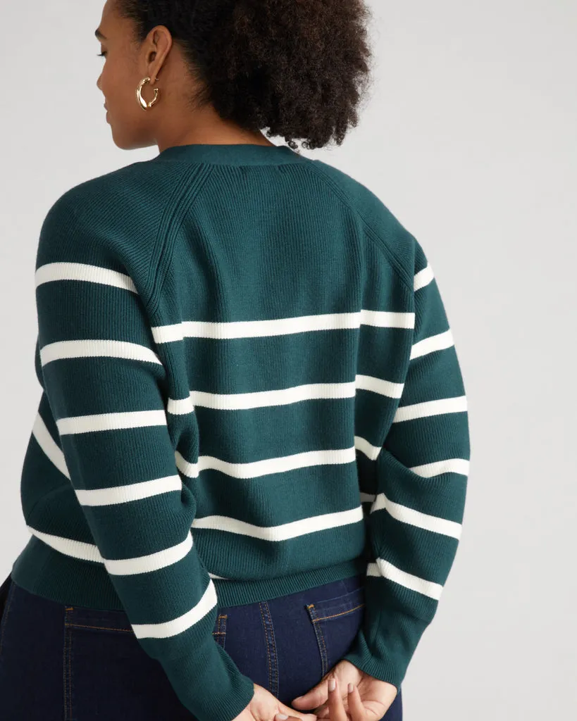 Better-Than-Wool Cardigan - Forest Green/Cream Stripe