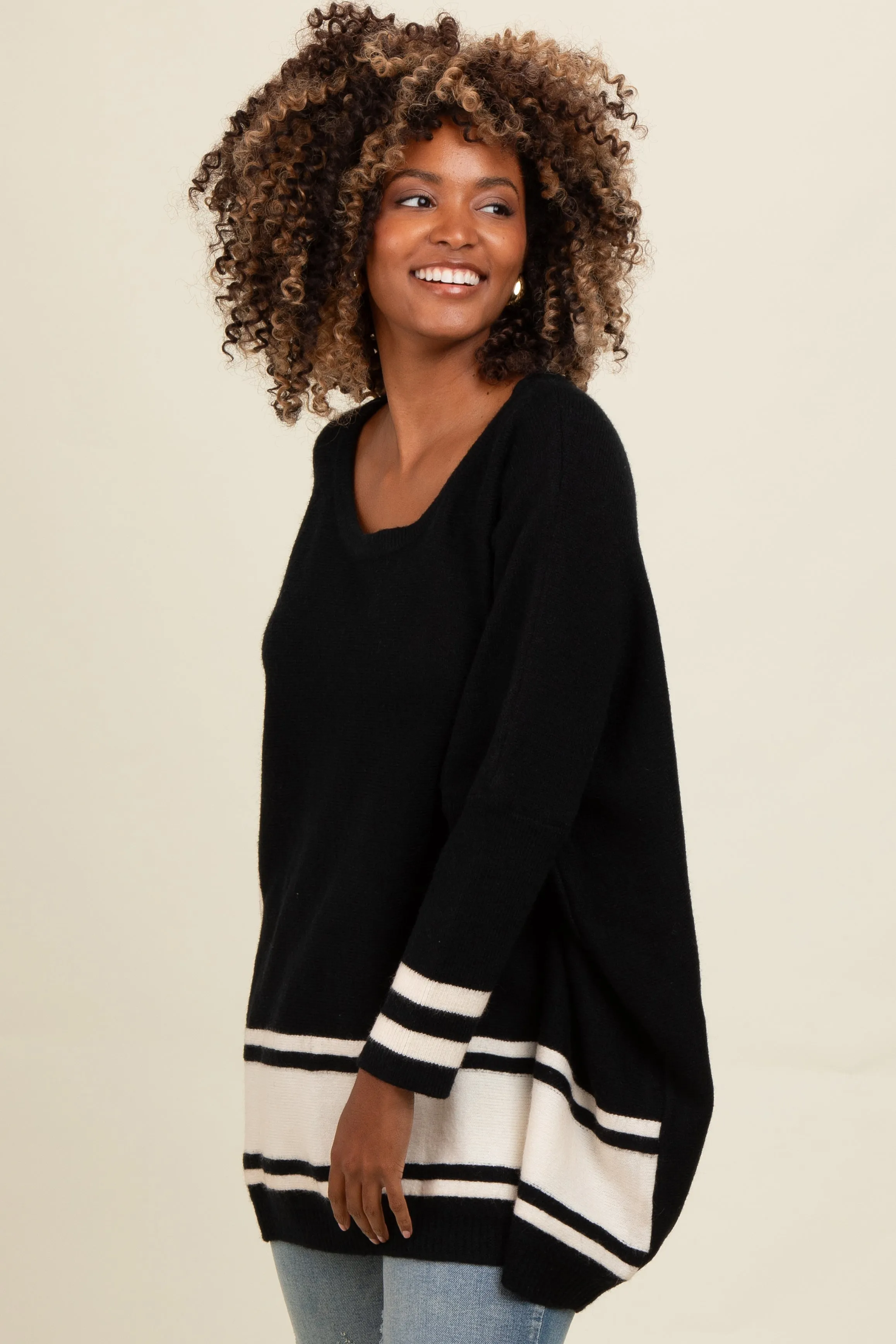 Black Mixed Stripe Dolman Sleeve Maternity Sweater