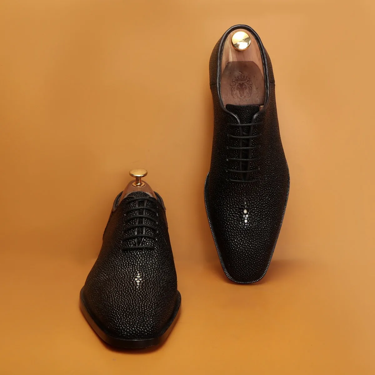 Black Oxfords Lace-Up Formal Shoes in Exotic Stingray Fish Leather