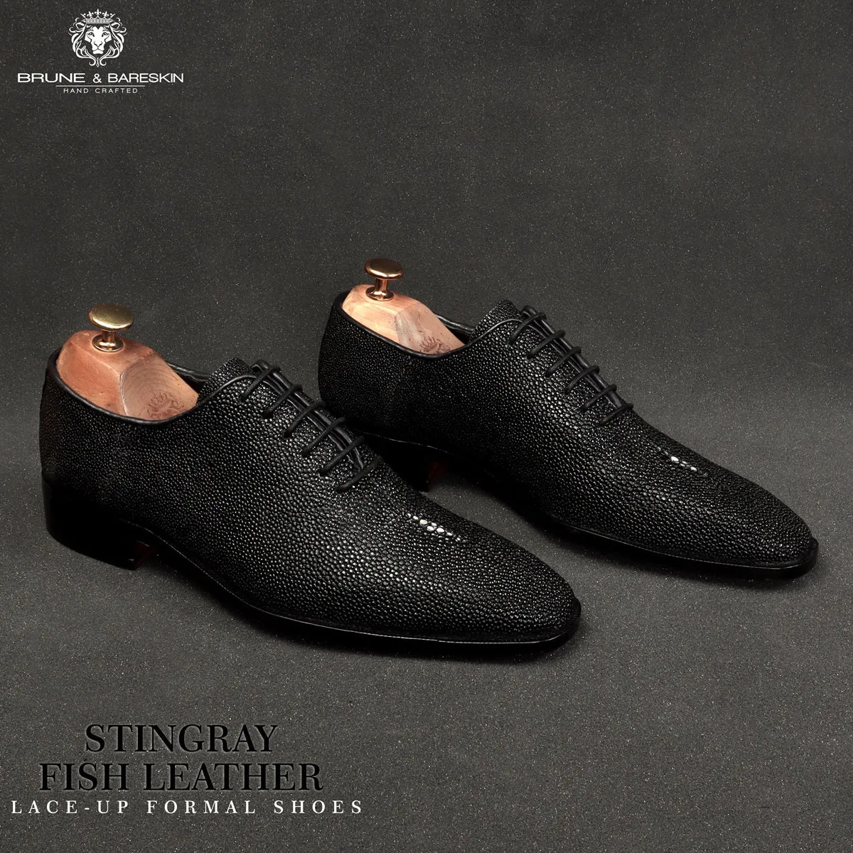 Black Oxfords Lace-Up Formal Shoes in Exotic Stingray Fish Leather