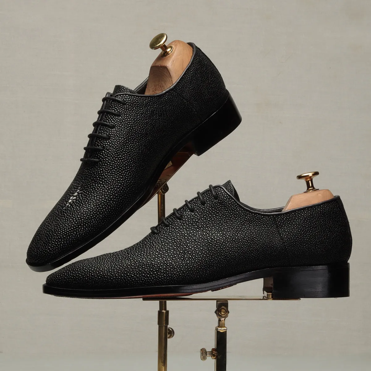 Black Oxfords Lace-Up Formal Shoes in Exotic Stingray Fish Leather