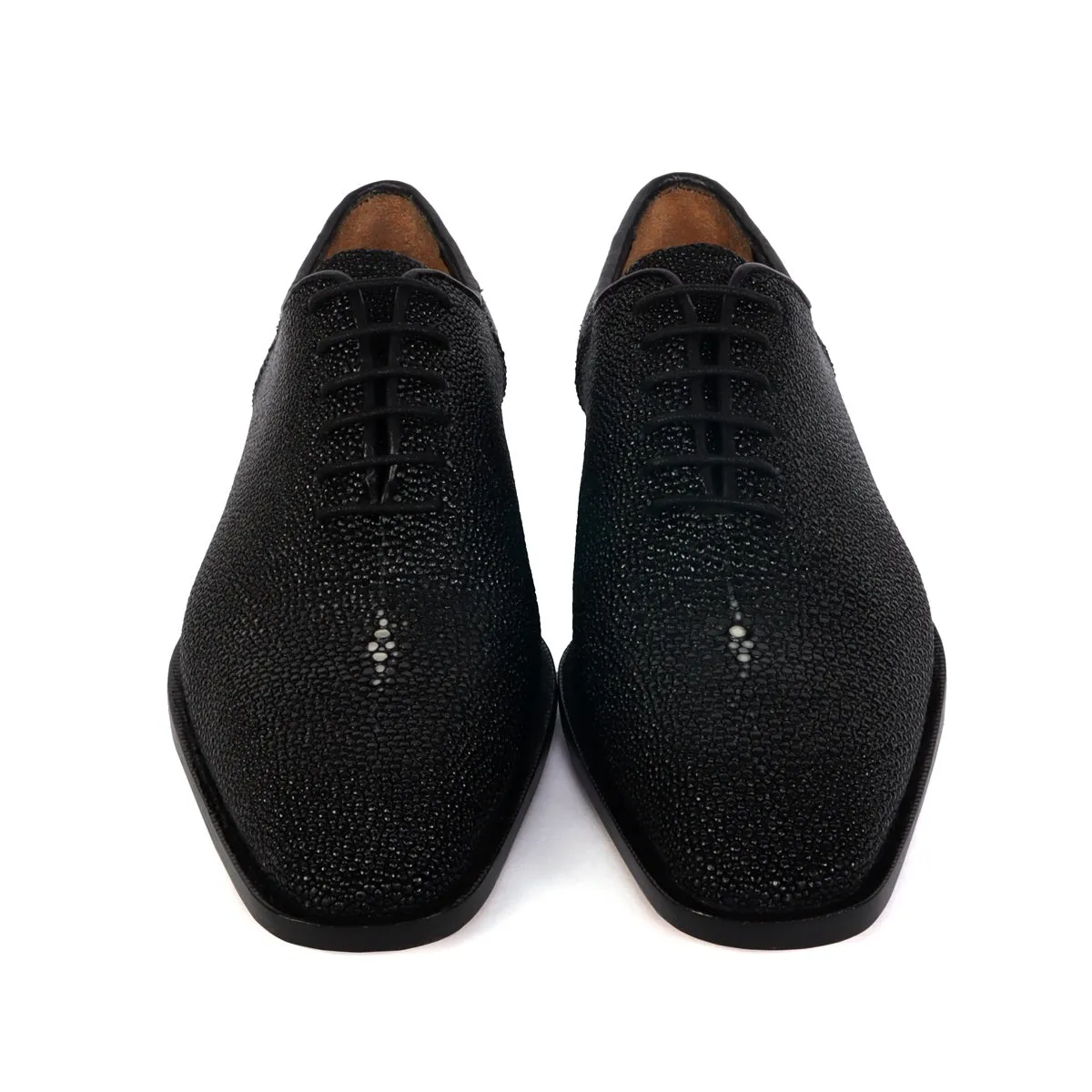 Black Oxfords Lace-Up Formal Shoes in Exotic Stingray Fish Leather