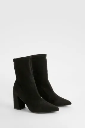 Block Heel Faux Suede Pointed Sock Boots