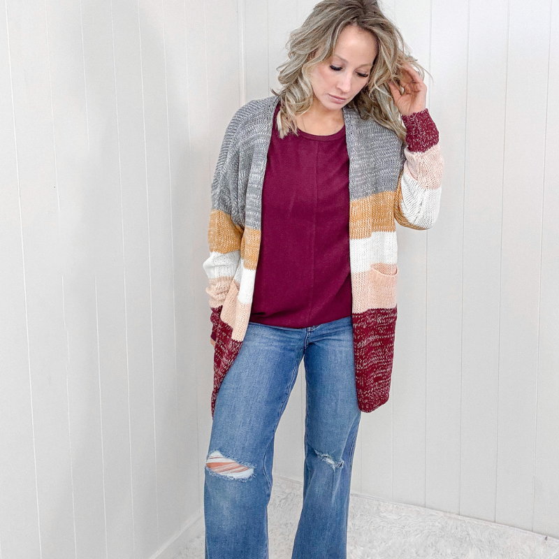 Burgundy Brushed Knit Dolman Sleeve Pullover