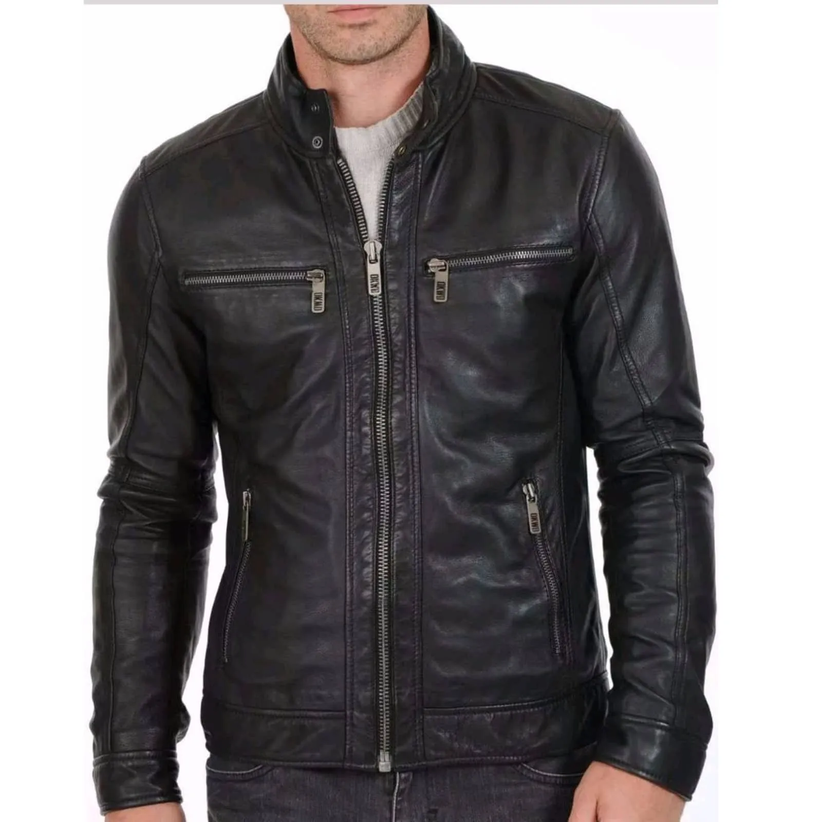 Buy Biker Leather Jacket with Snap Closure - Jackets for Men 0075 | Kilt and Jacks