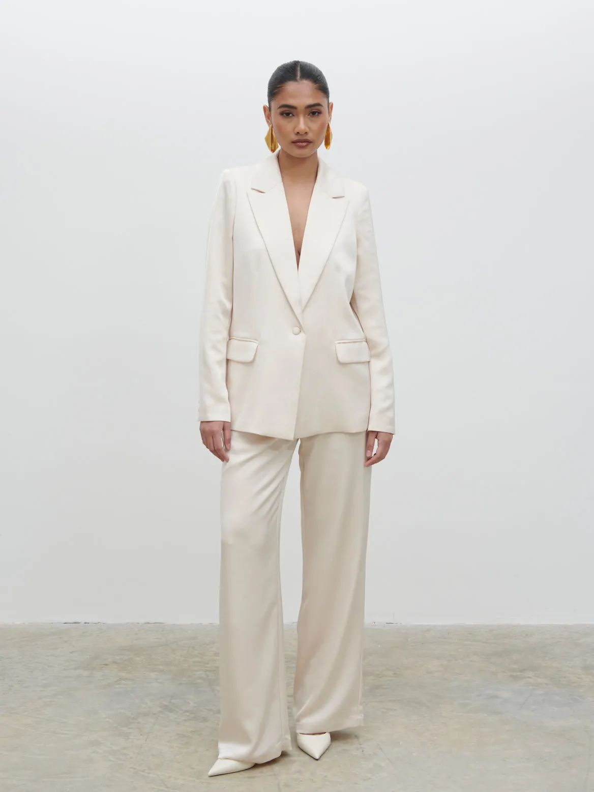 Callie Satin Suit Jacket - Ivory