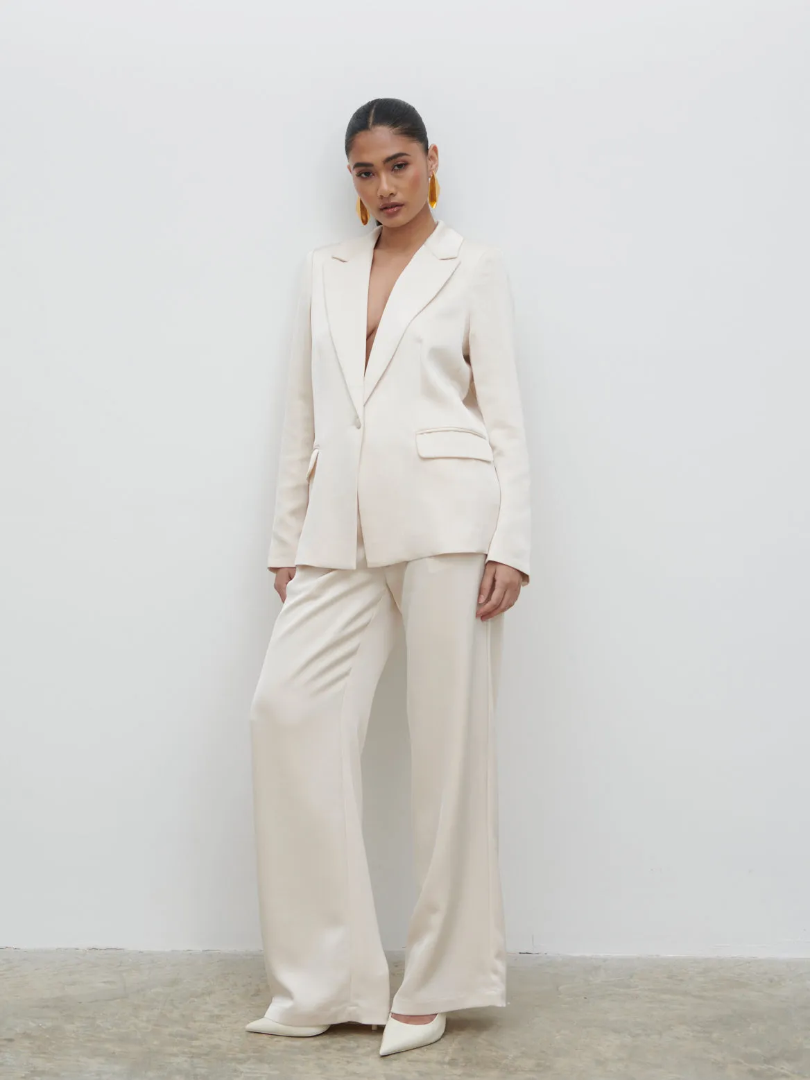 Callie Satin Suit Jacket - Ivory