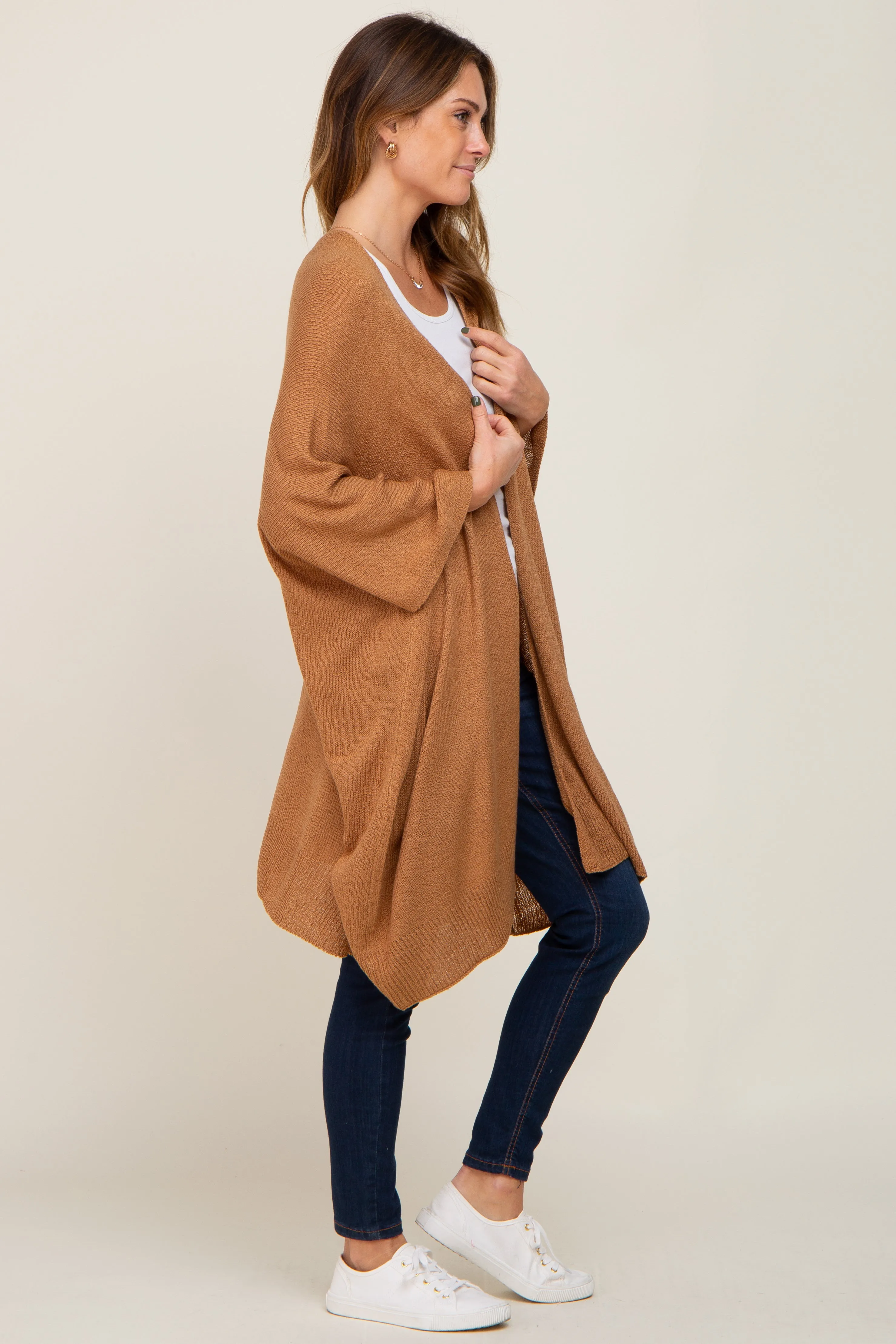 Camel Knit Open Front Cardigan