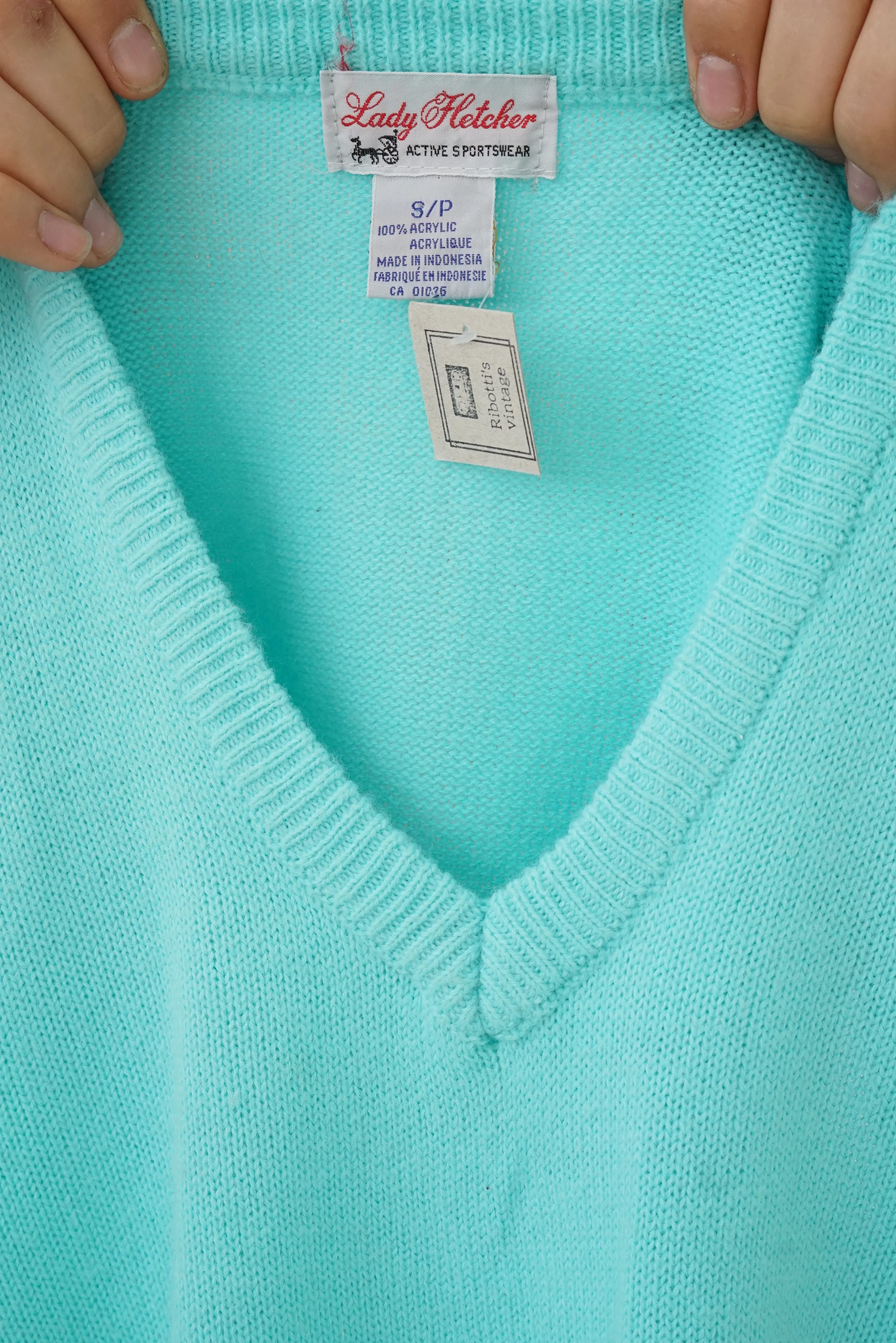 Cardigan turquoise vintage golf Lady Fletcher taille S