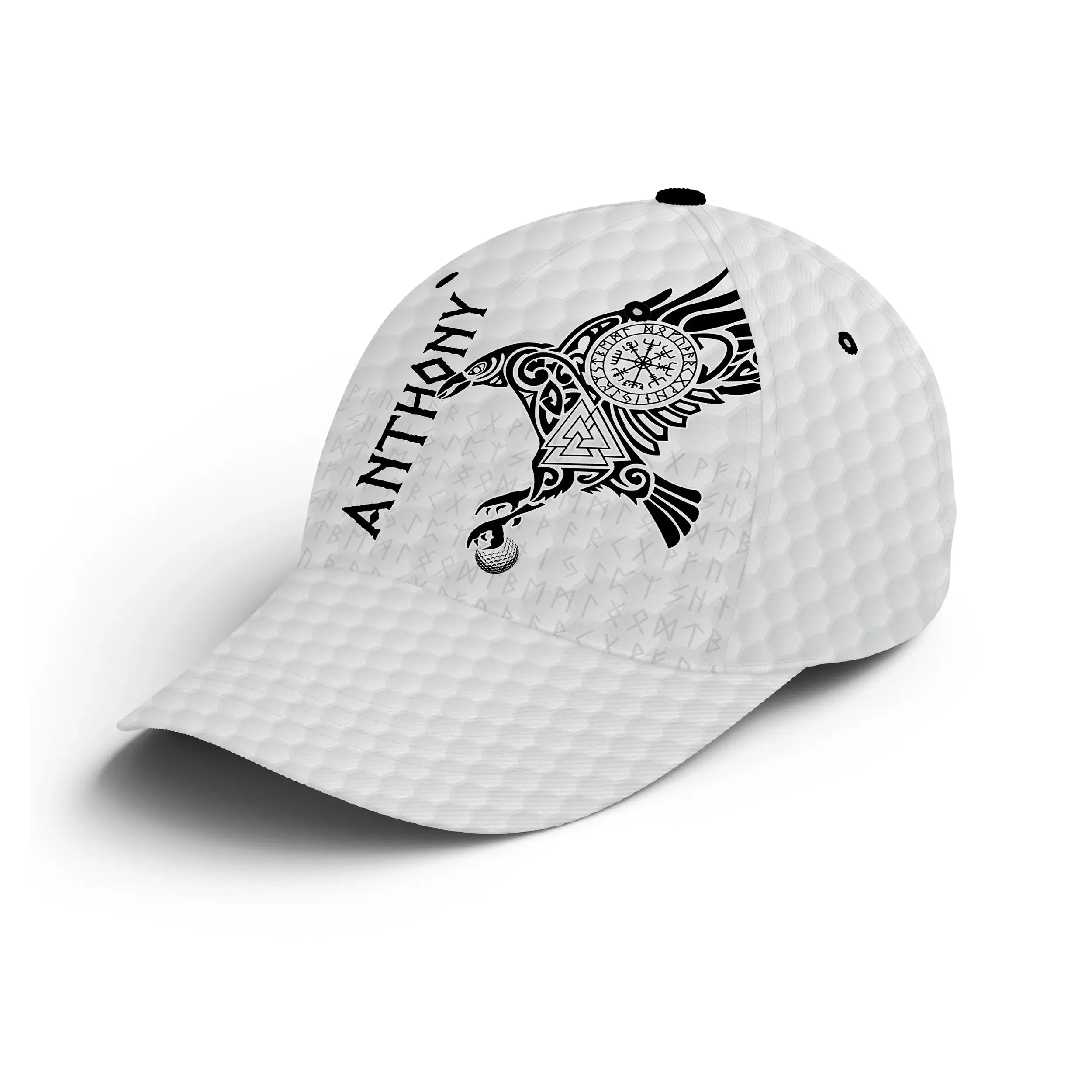 Chiptshirts - Casquette De Golf Performance Noir et Blanc, Motifs L'art du Tatouage Corbeau Viking, Cadeau Personnalisé Idéal Po