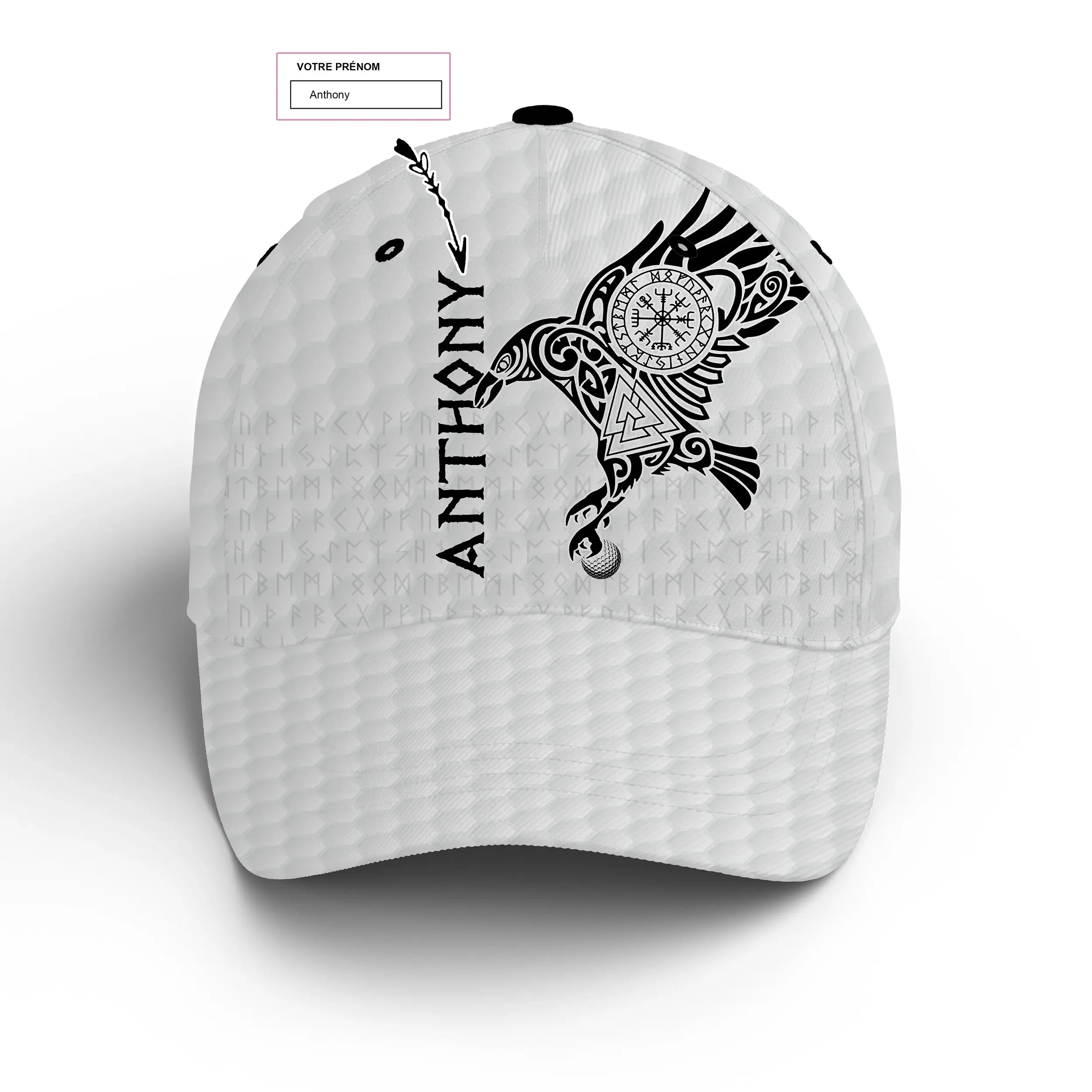 Chiptshirts - Casquette De Golf Performance Noir et Blanc, Motifs L'art du Tatouage Corbeau Viking, Cadeau Personnalisé Idéal Po