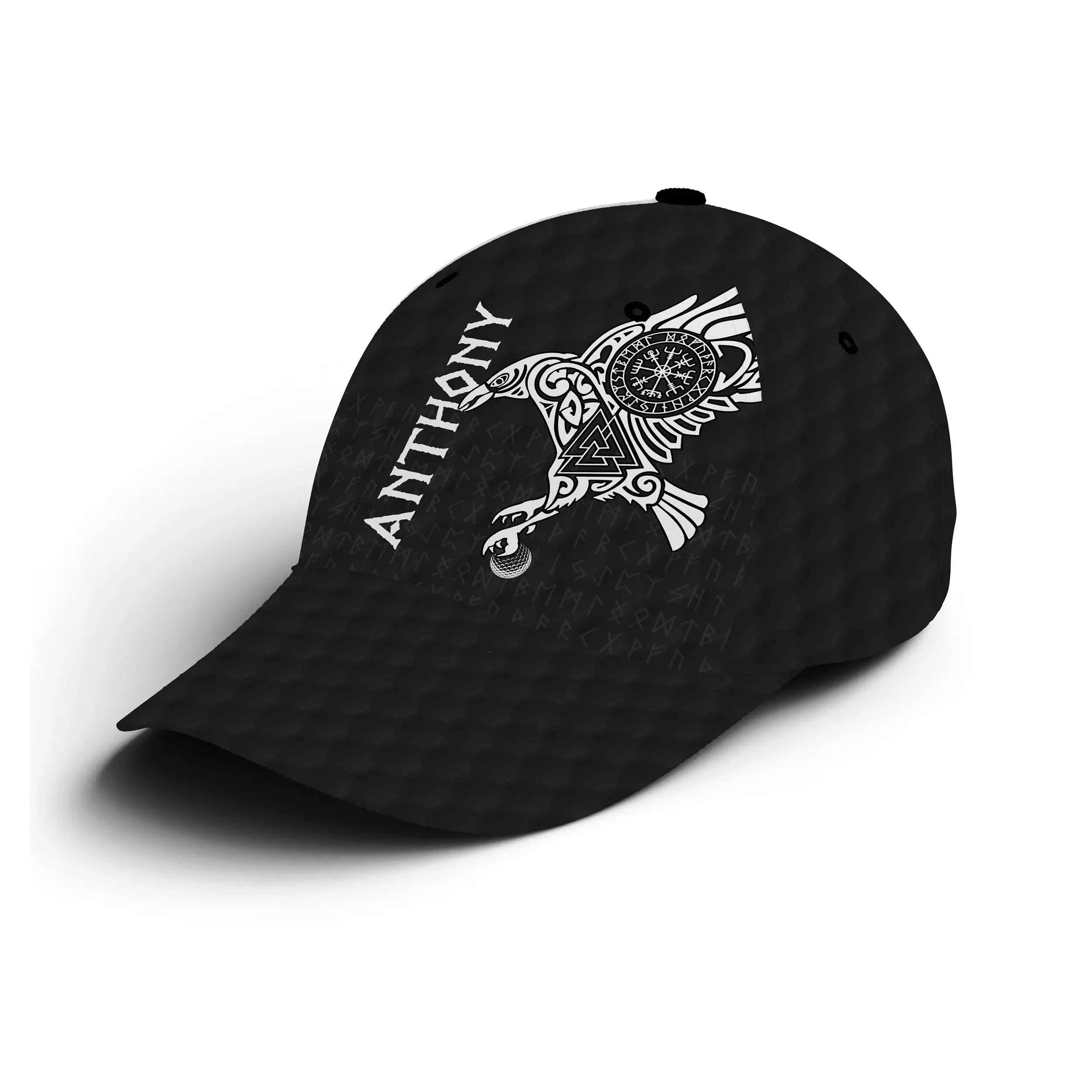 Chiptshirts - Casquette De Golf Performance Noir et Blanc, Motifs L'art du Tatouage Corbeau Viking, Cadeau Personnalisé Idéal Po