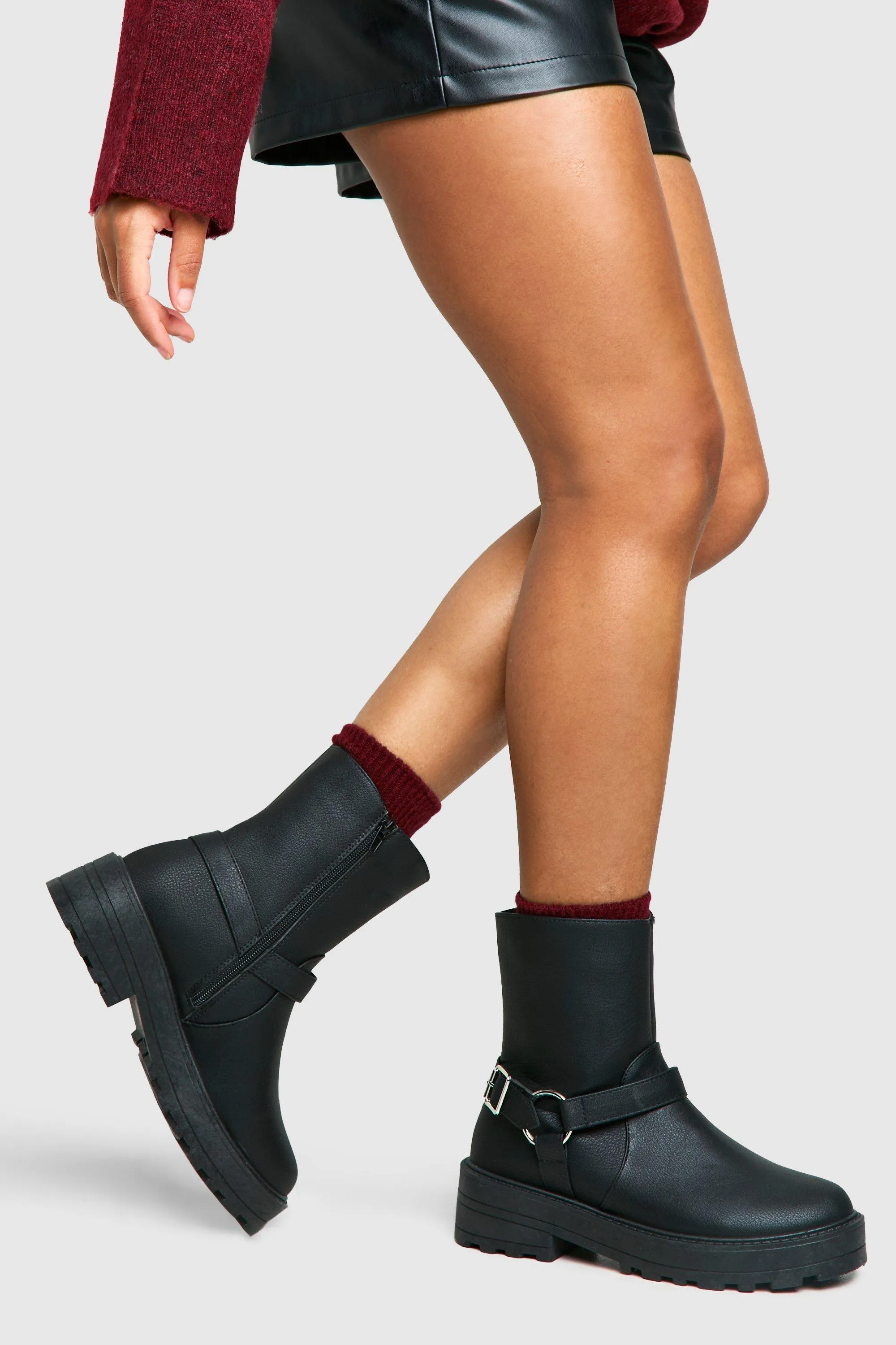 Chunky Calf High Biker Boots