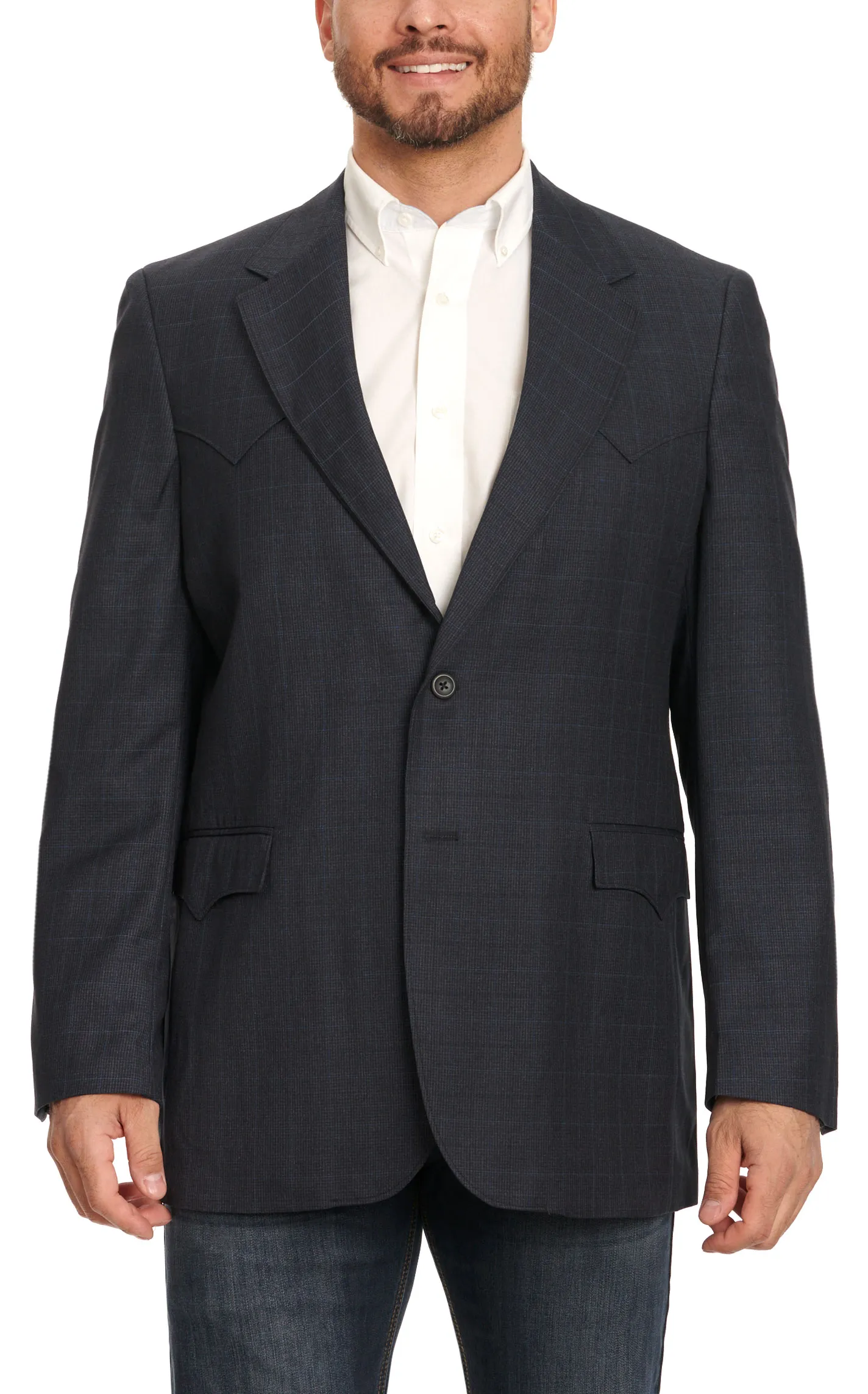 Circle S Men's Black with Ink Blue Window Pane Plaid Sport Coat