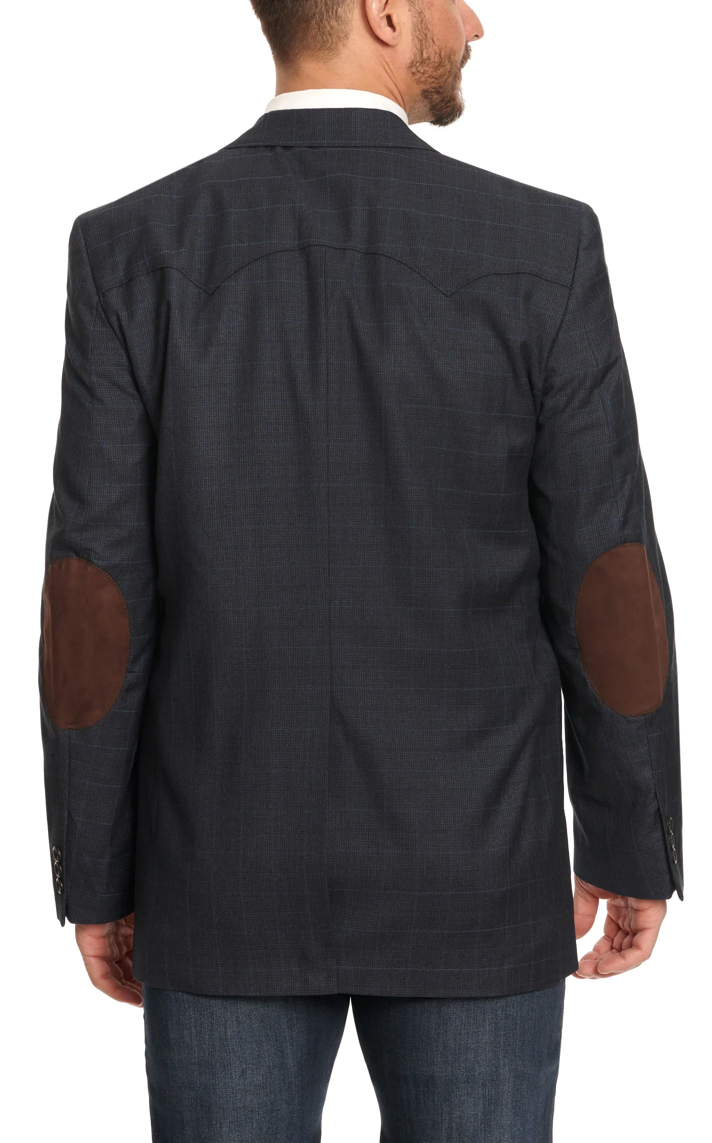 Circle S Men's Black with Ink Blue Window Pane Plaid Sport Coat