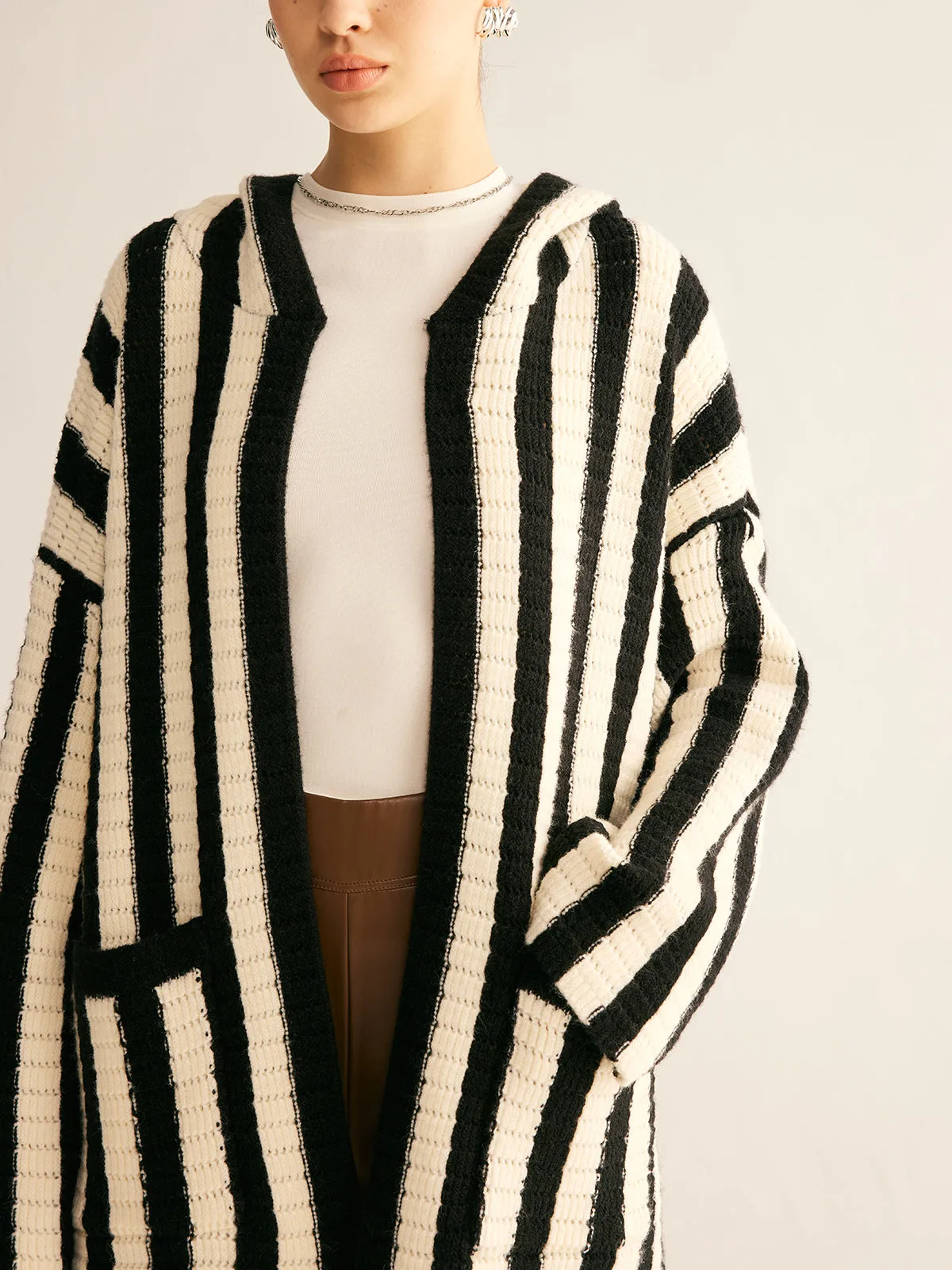 Contrast Pinstripe Hooded Cardigan