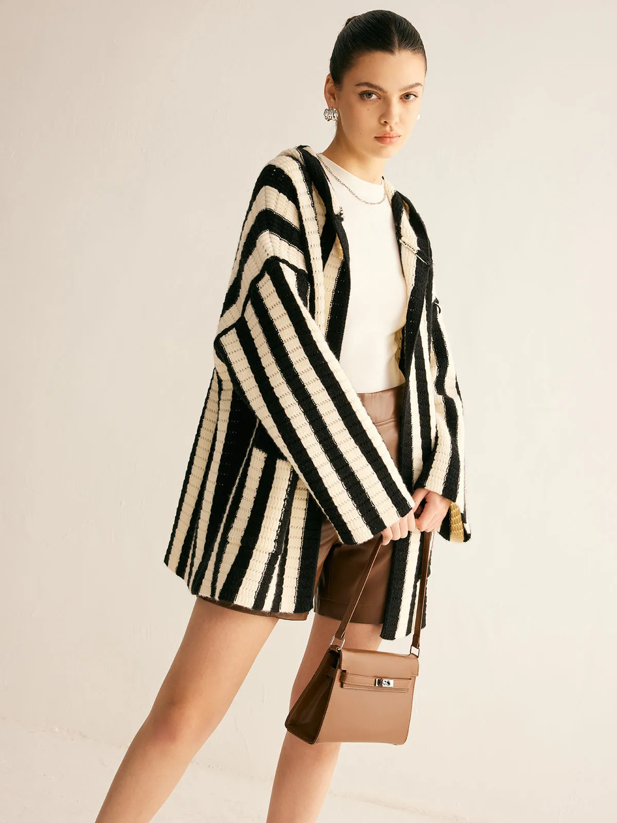 Contrast Pinstripe Hooded Cardigan