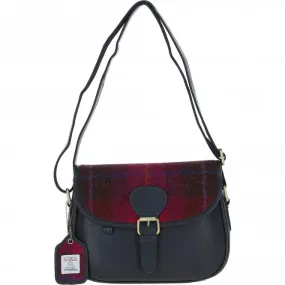 Elegant Ashwood Leather & Harris Tweed Crossbody Bag Navy/Pink: TW-27-06-NP