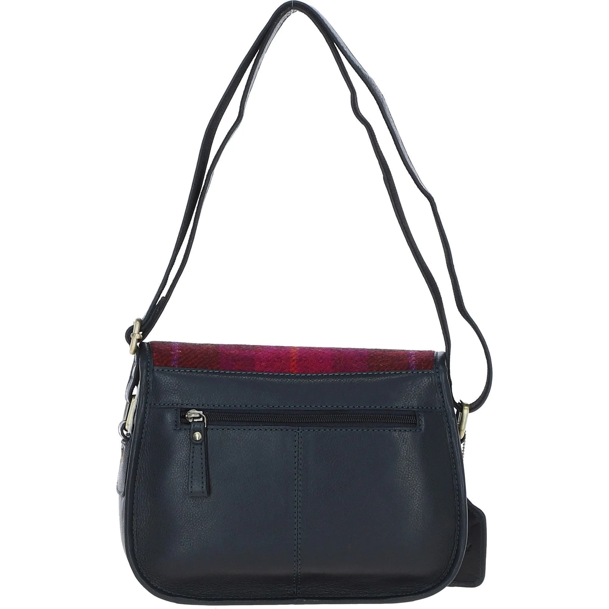 Elegant Ashwood Leather & Harris Tweed Crossbody Bag Navy/Pink: TW-27-06-NP