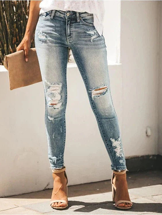 Elevate Your Style with Light Blue Ankle-Length Skinny Jeans - S M