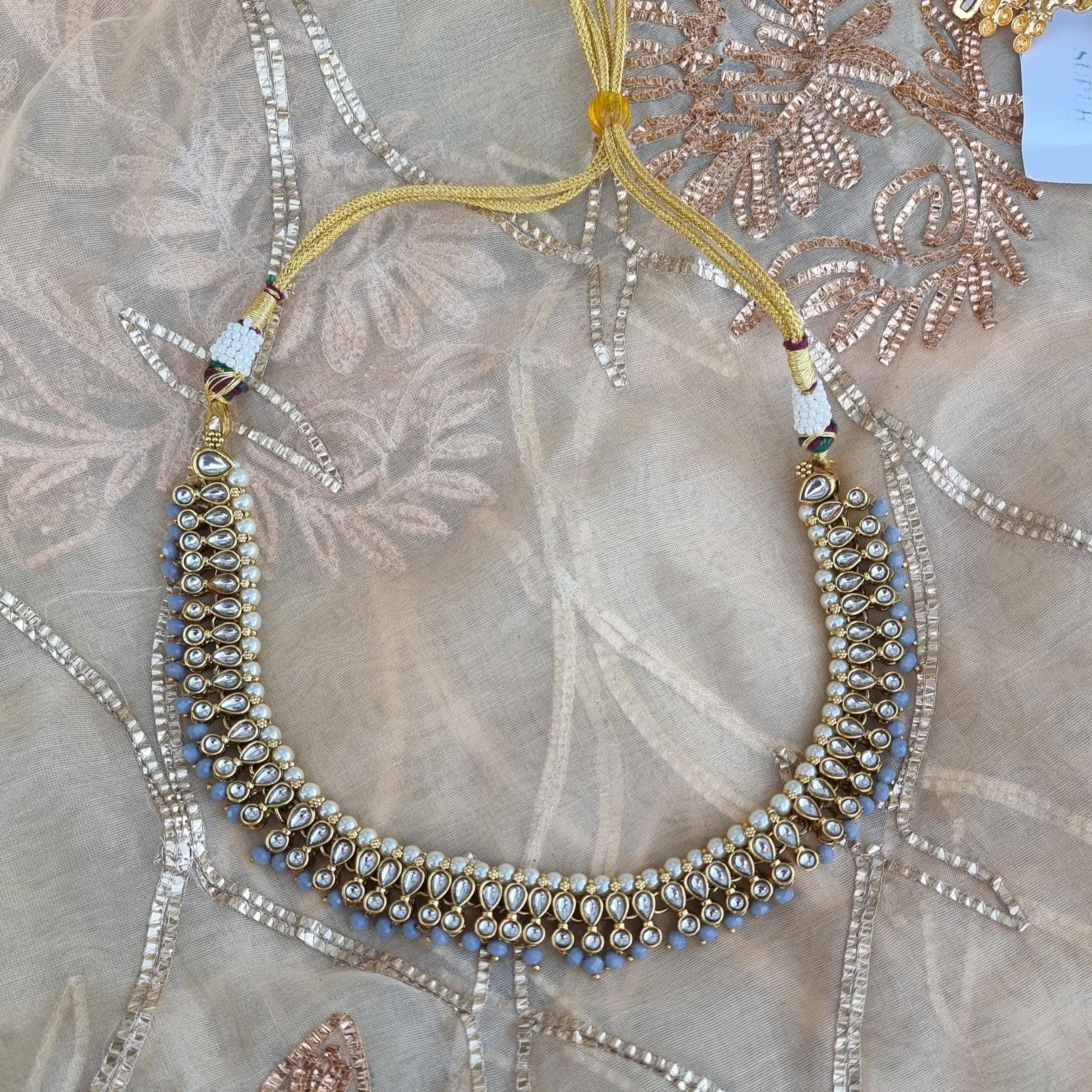 Ethnnic Choker With Champagne and Light Blue stones