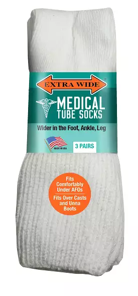 Extra Wide Medical Tube Socks 3-PK