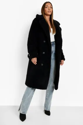 Faux Fur Cuff Detail Longline Coat