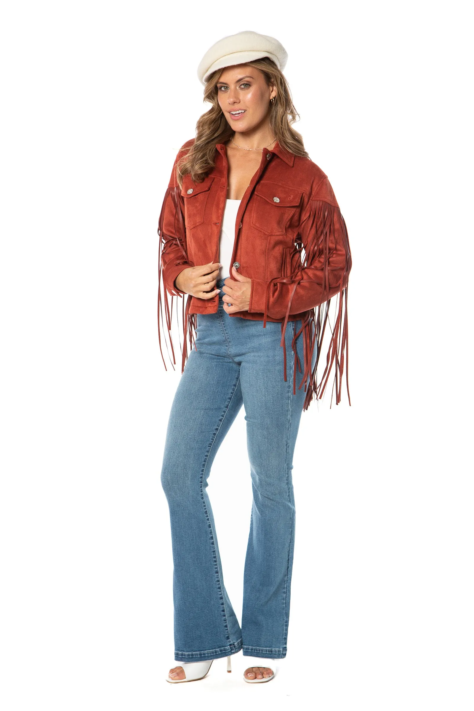 Faux Leather Fringe Trucker Jacket