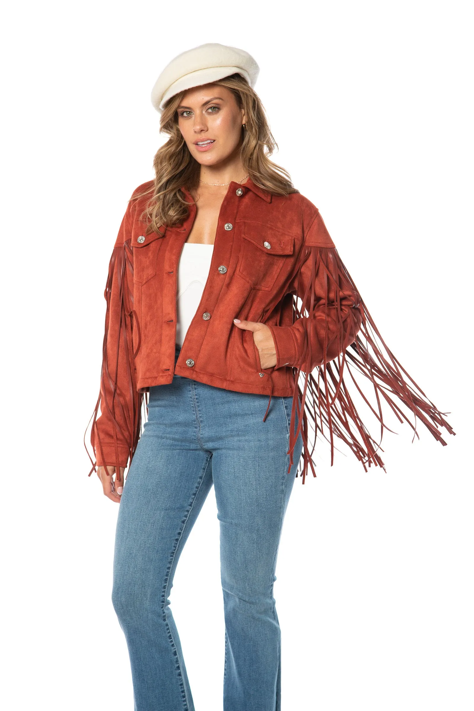 Faux Leather Fringe Trucker Jacket