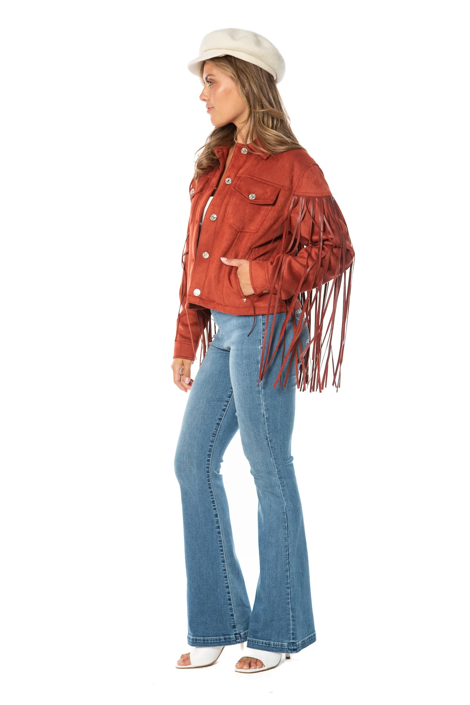 Faux Leather Fringe Trucker Jacket