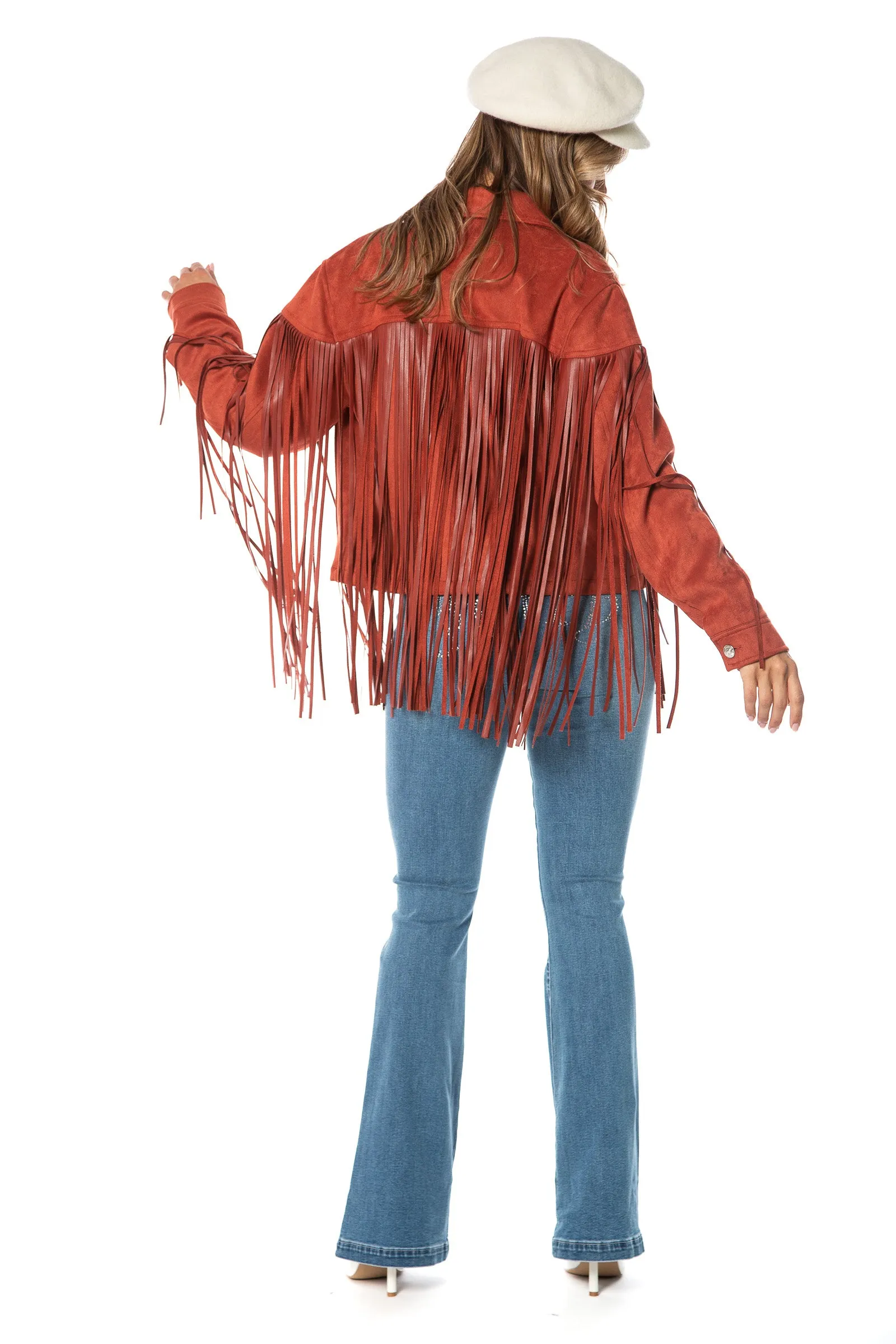 Faux Leather Fringe Trucker Jacket