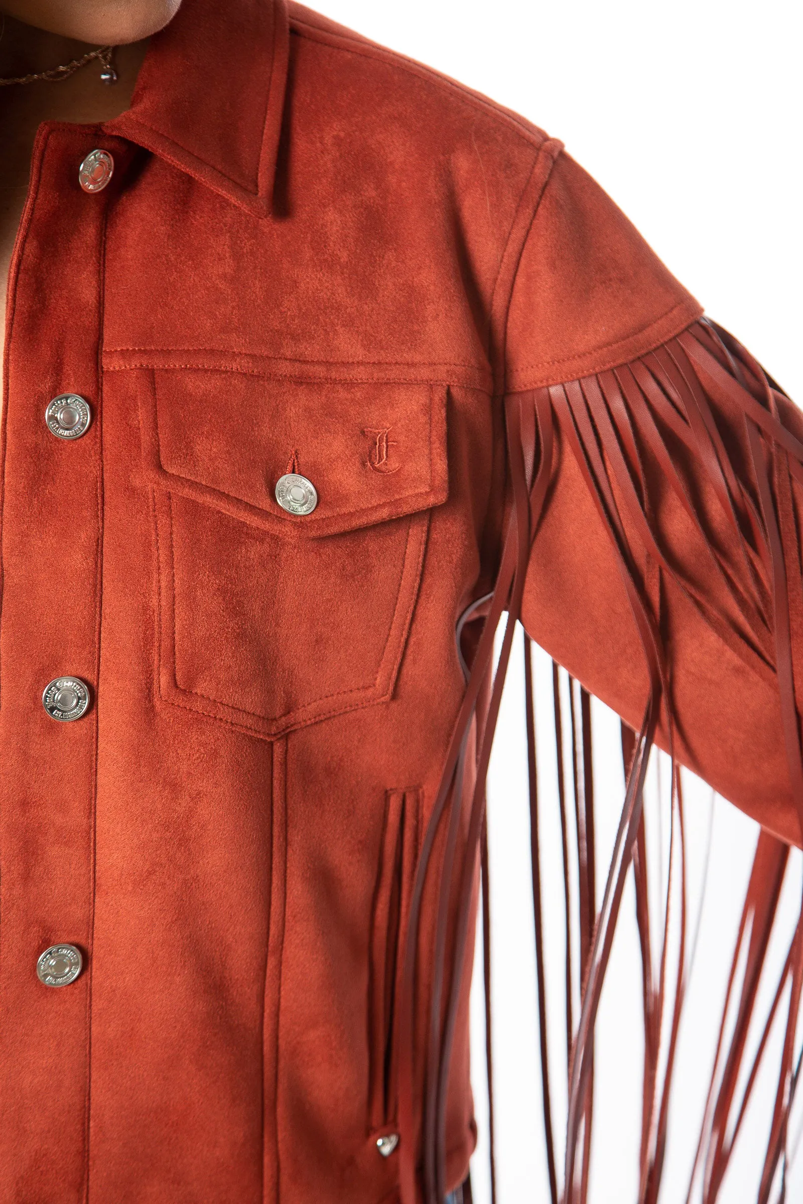 Faux Leather Fringe Trucker Jacket