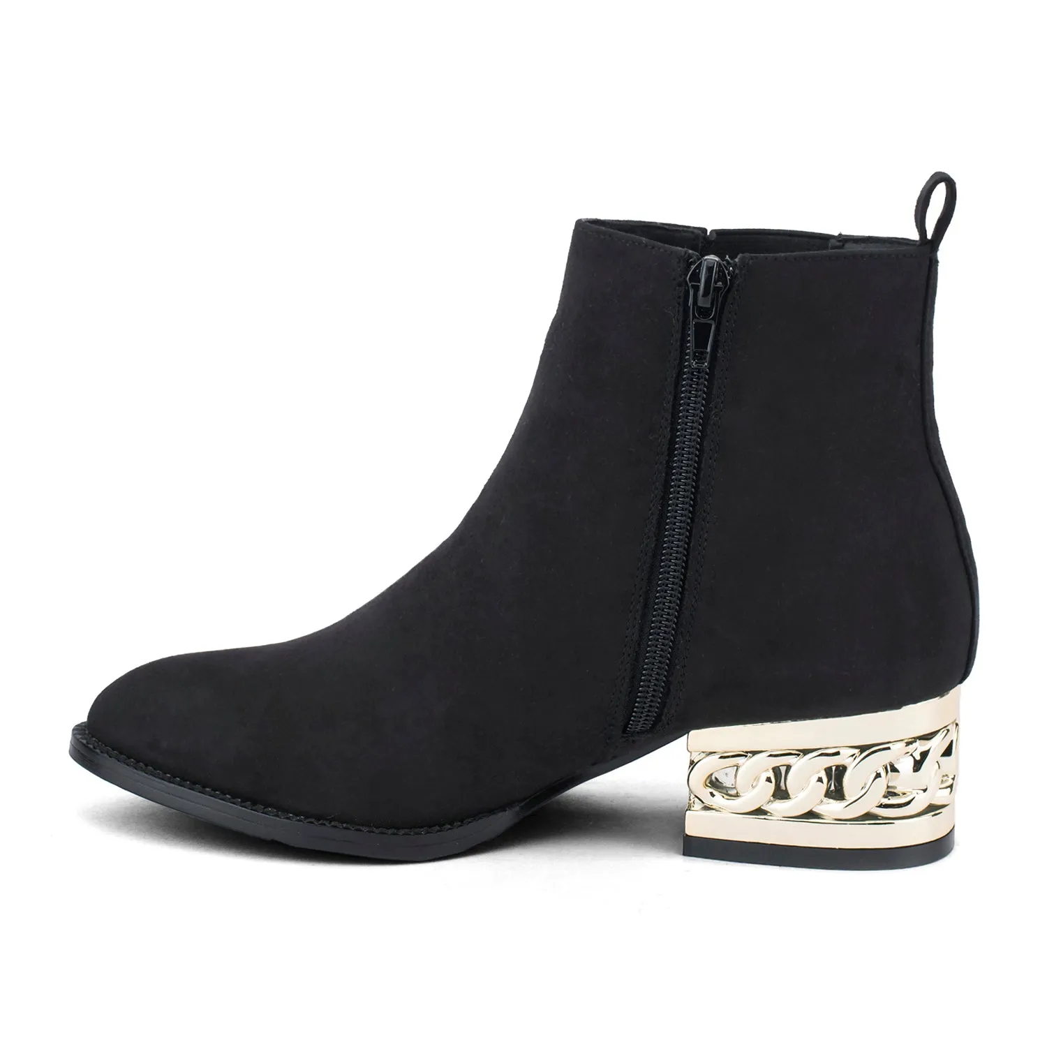 Faux Suede Chain Detail Flat Ankle Boots