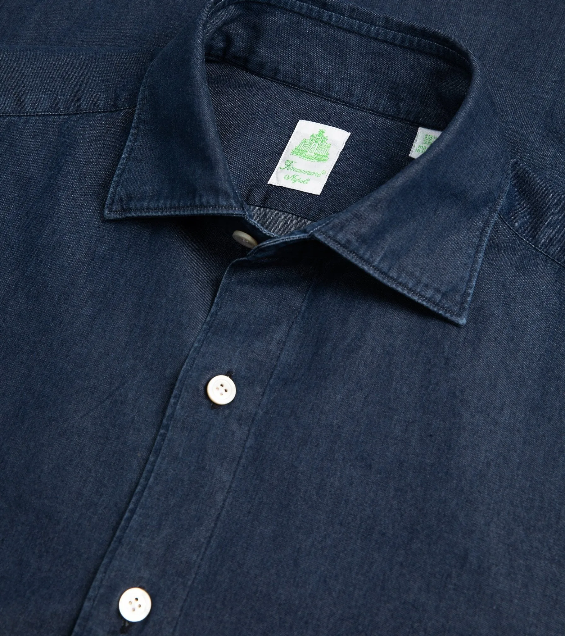 Finamore Gaeta Washed Denim Luigi Sport Shirt: Dark Blue