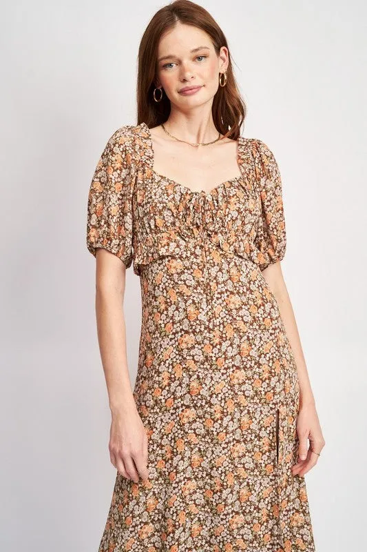 FLORAL MIDI DRESS WTIH RUFFLE DETAILS