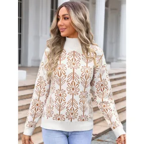 Flower Turtleneck Long Sleeve Sweater