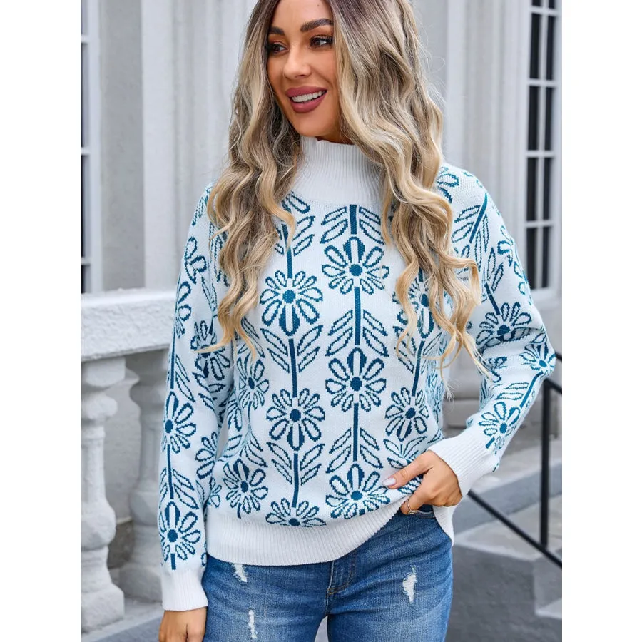 Flower Turtleneck Long Sleeve Sweater