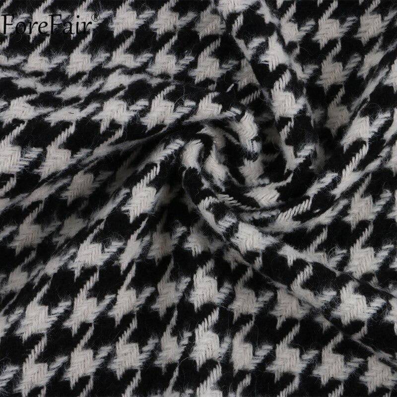 Fringed Houndstooth Pattern Knit Long Vest