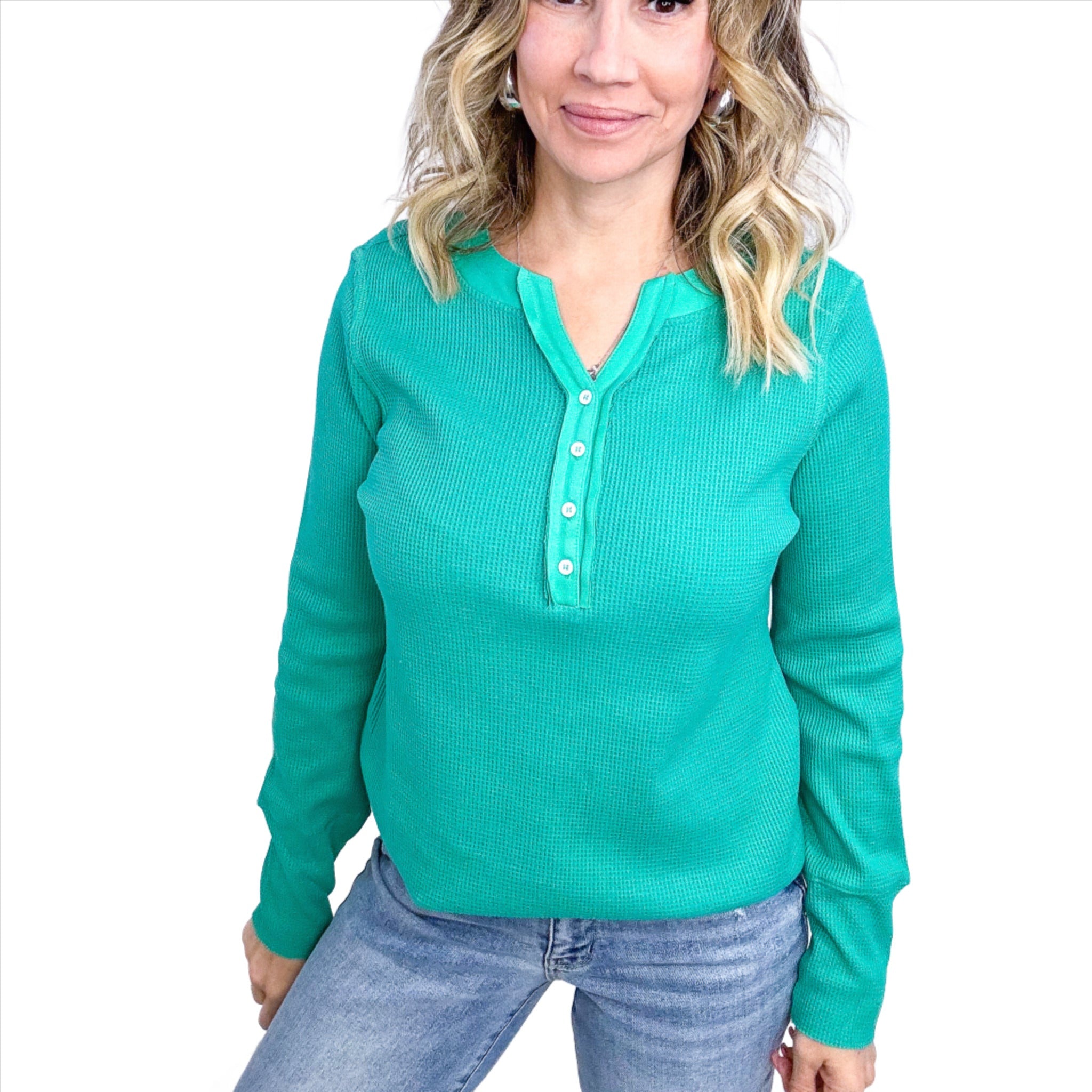 Greensleeves Waffle Knit Long Sleeve Henley